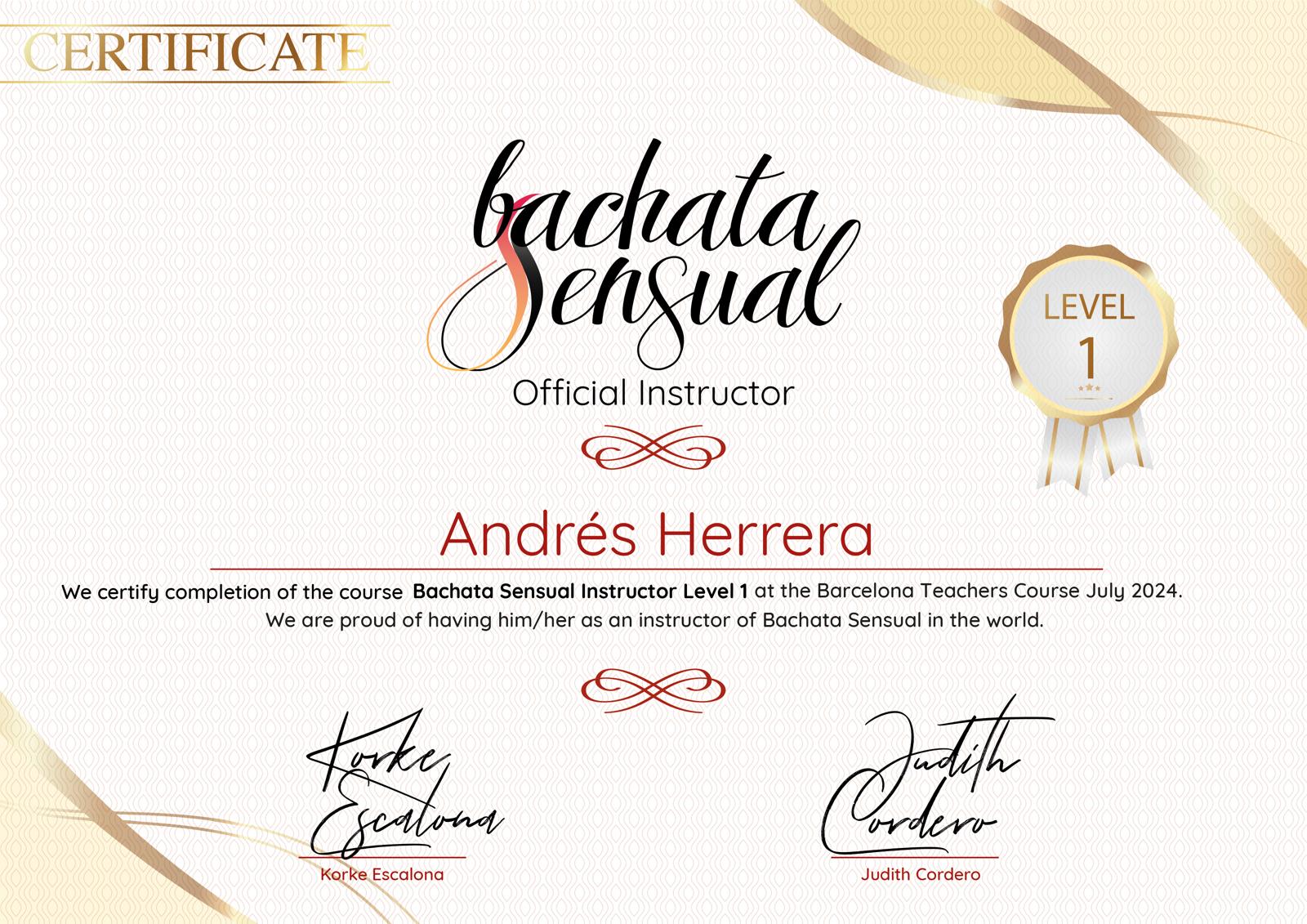 Bachata Sensual Instructor _ Tanzlehrer Zertifikat_Level 1_Andres Herrera
